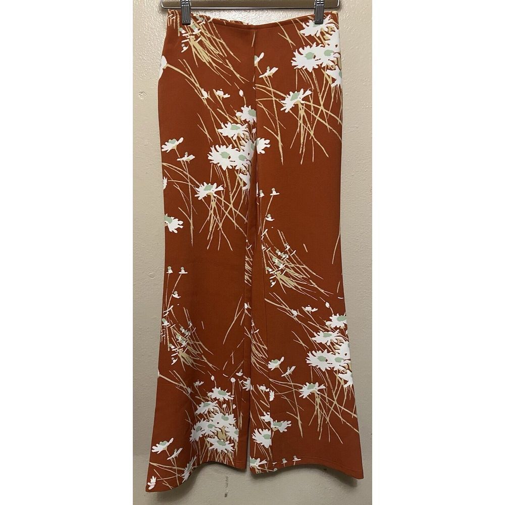 Urban Outfitters UO Dalila Low-Rise Retro 70s Floral Flare‎ Pant Rust Women's XS